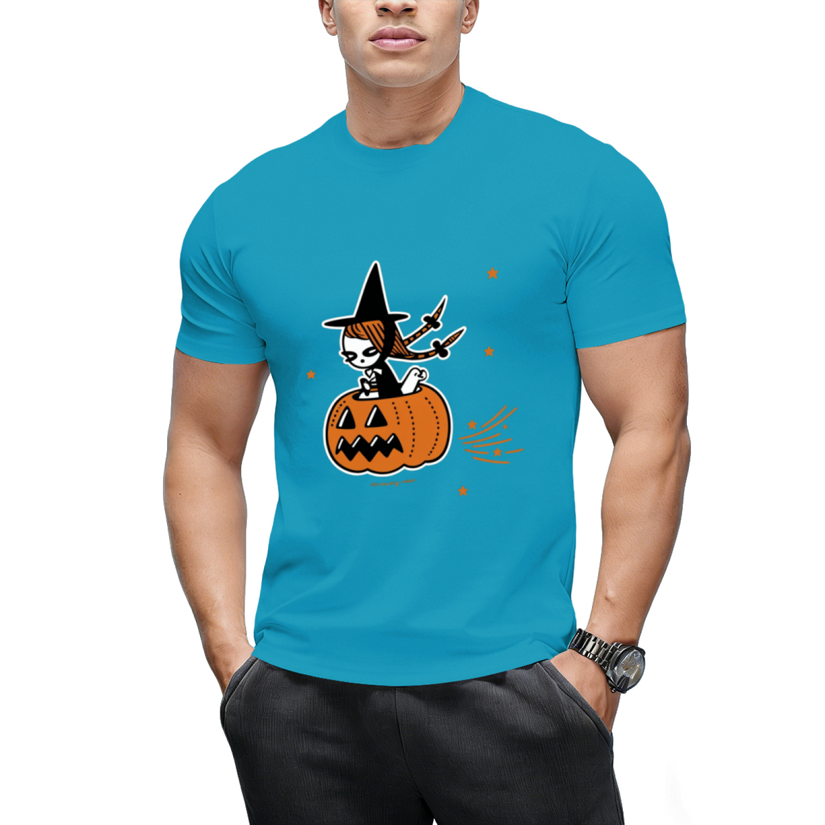 The Pumpkin Riding Witch Graphic T-Shirt