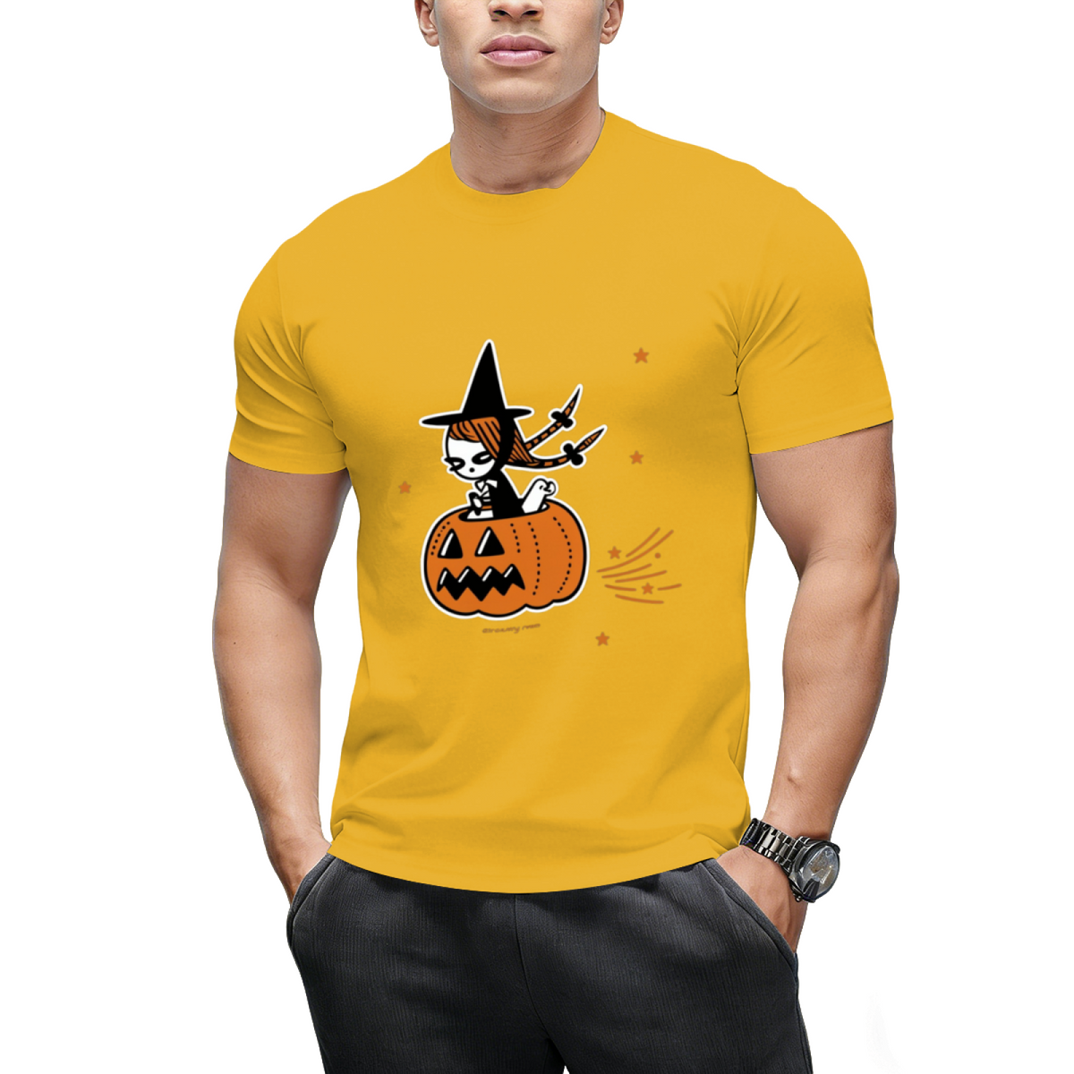 The Pumpkin Riding Witch Graphic T-Shirt