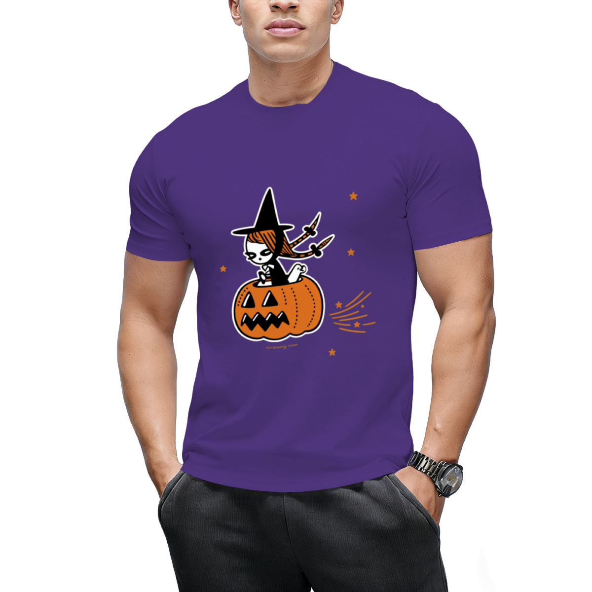 The Pumpkin Riding Witch Graphic T-Shirt