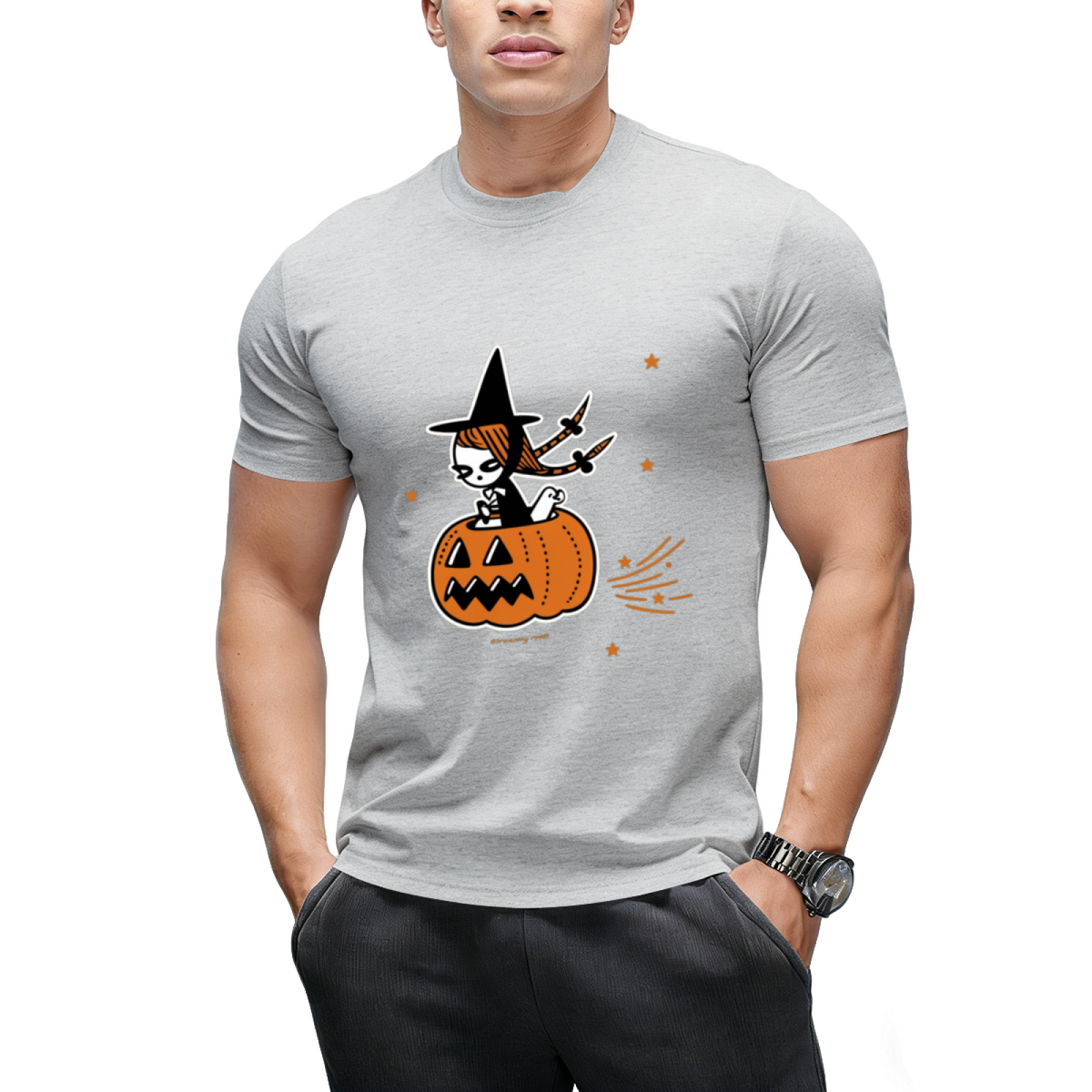 The Pumpkin Riding Witch Graphic T-Shirt