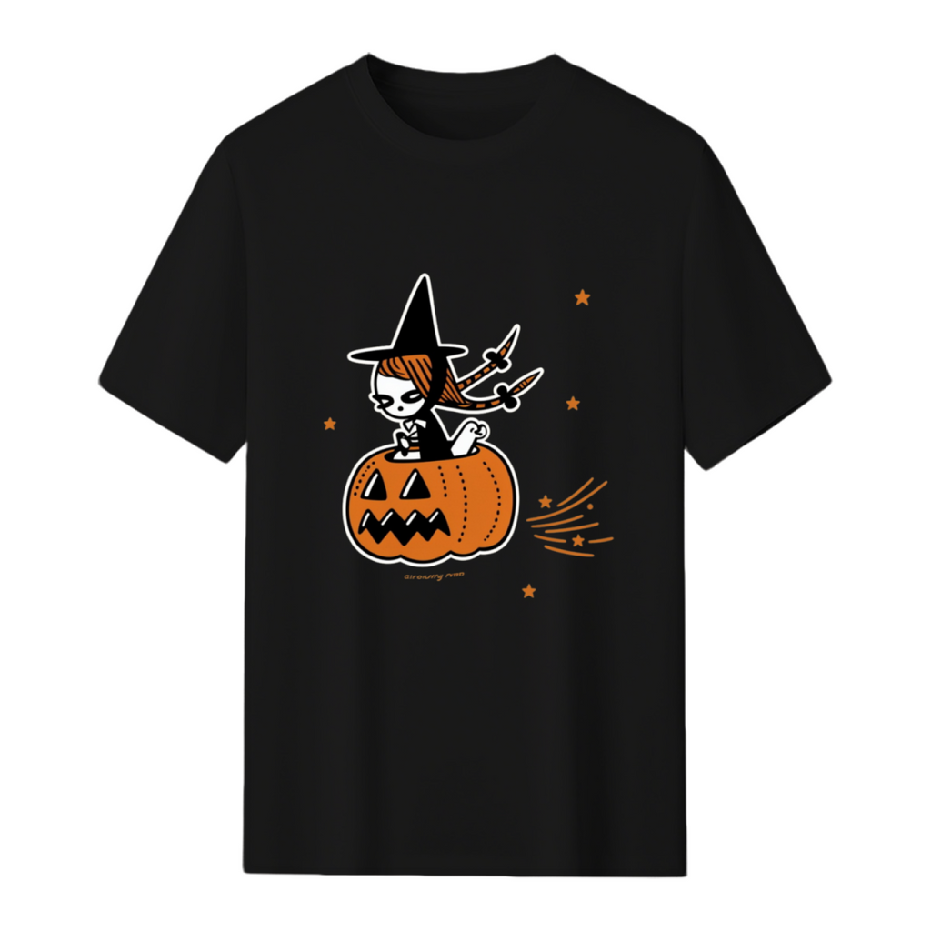 The Pumpkin Riding Witch Graphic T-Shirt