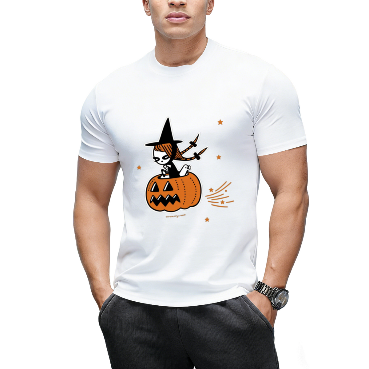 The Pumpkin Riding Witch Graphic T-Shirt