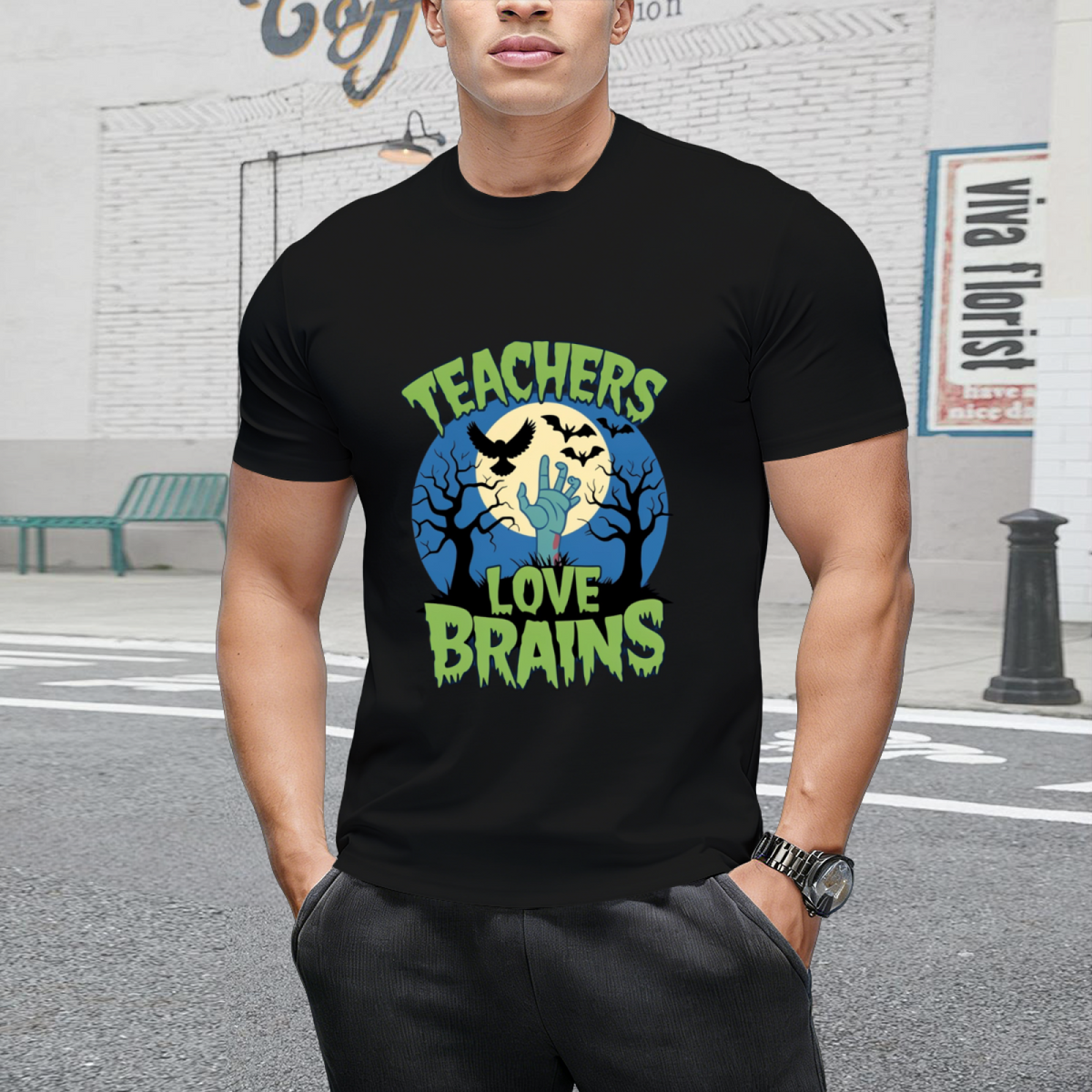 Teachers Love Brains Zombie Halloween Graphic T-Shirt