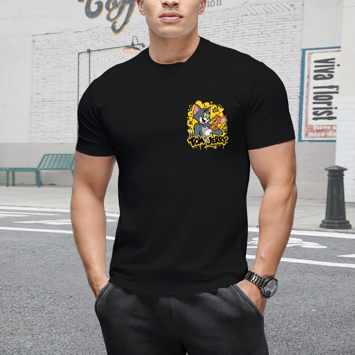 Tom and Jerry High-Five "Smile More" Streetwear T-Shirt