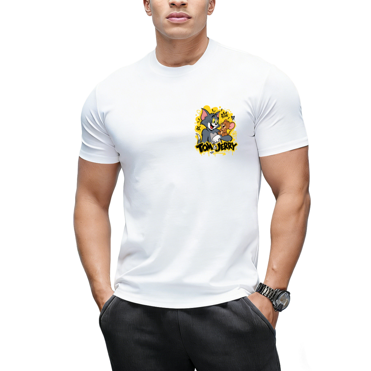 Tom and Jerry High-Five "Smile More" Streetwear T-Shirt