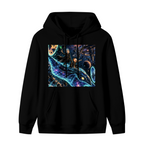 Standalone men's hoodie front displaying a graphic of a whale traveling along curving trails of light through a galaxy