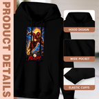 Construction-detail card for the women's Running into Radiance hoodie, including the hood, front pouch and cuff edges