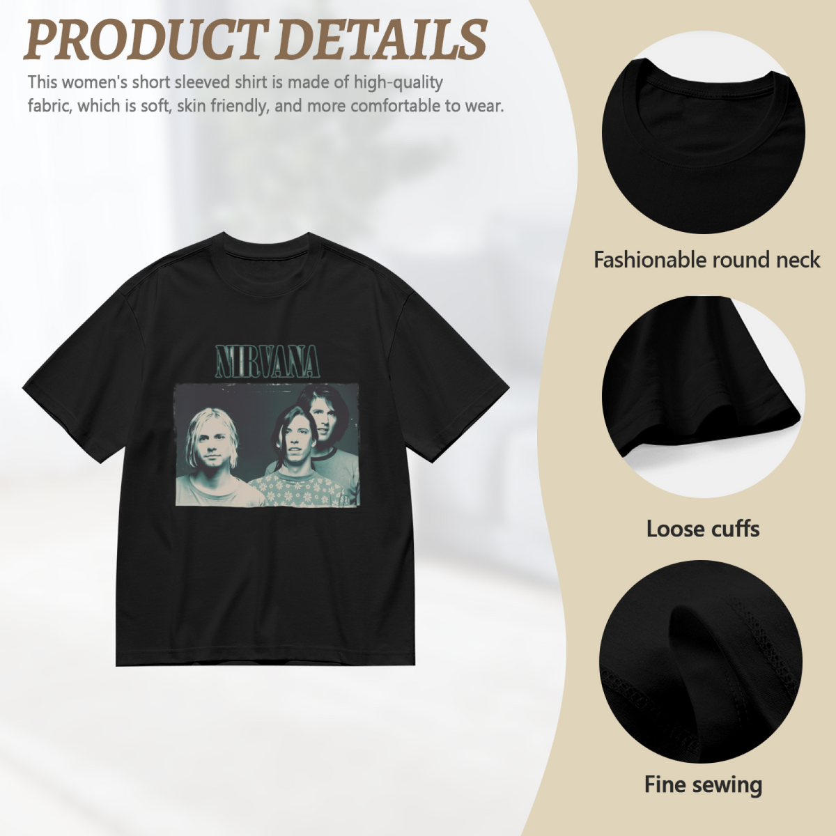 Graphic T-shirt product image with blue tinted band photo artwork