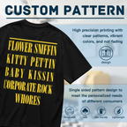Nirvana Flower Sniffin Lyrics Graphic T-Shirt for Men — product design preview of the artwork; lettering reading “Flower Sniffin’” and “Corporate Rock Whores” is the main design element