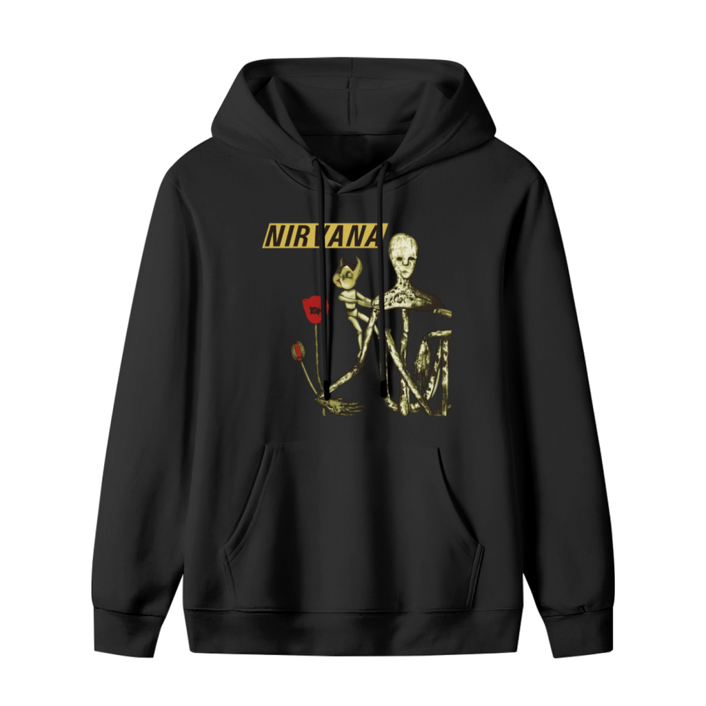 Hoodie product image with incesticide doll and poppy artwork, black colorway