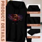 Garment and inset detail views for the men's Lasso through a Starfield hoodie, highlighting the hood, pocket opening and cuffs