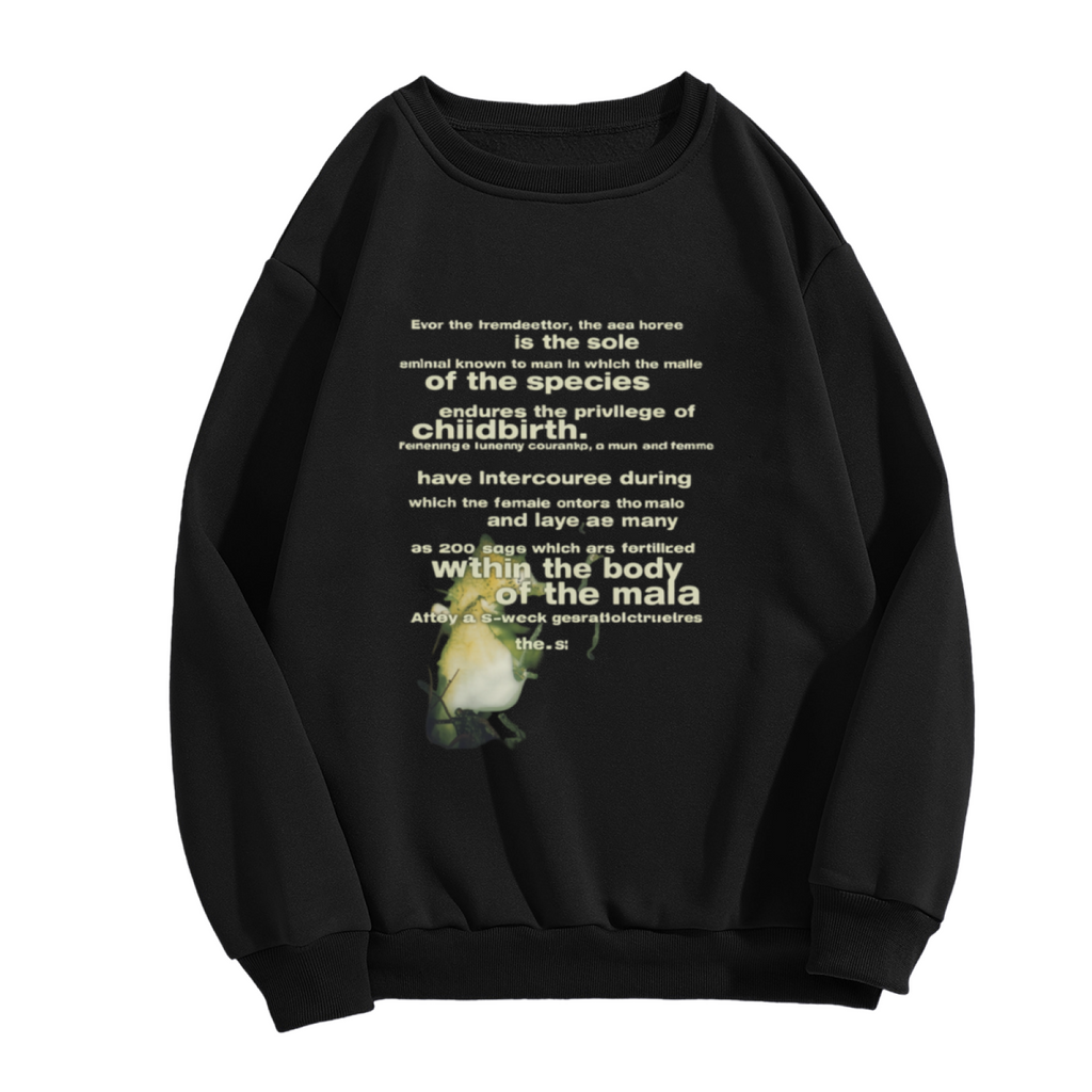 Crewneck sweatshirt product image with seahorse illustration and vintage-style lettering