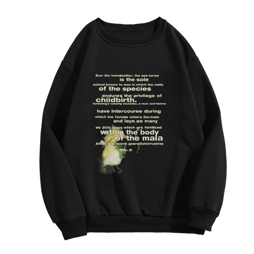 Crewneck sweatshirt product image with seahorse illustration and vintage-style lettering