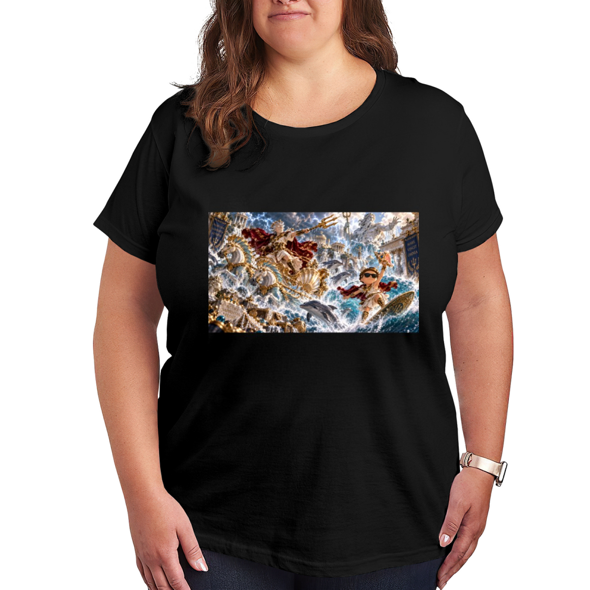 Golden Trident Sea Clash Women's T-Shirt for Summer