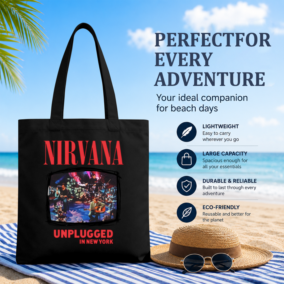 Nirvana Unplugged Flower Graphic Tote Bag — an Unplugged in New York flower-themed design
