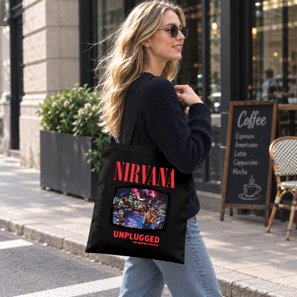 Nirvana Unplugged Flower Graphic Tote Bag — an Unplugged in New York flower-themed design
