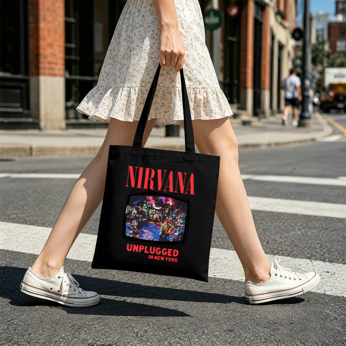 Nirvana Unplugged Flower Graphic Tote Bag — an Unplugged in New York flower-themed design