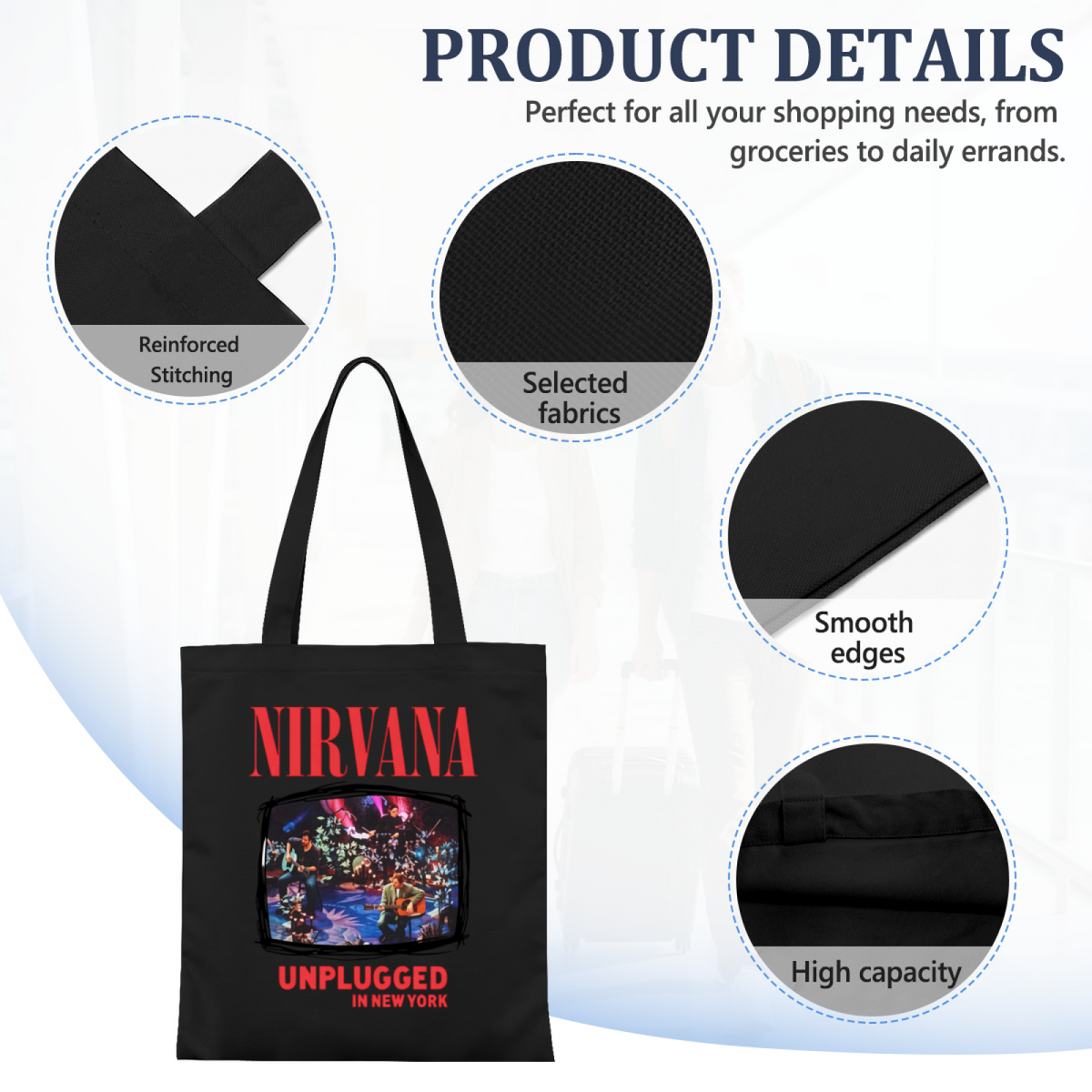 Nirvana Unplugged Flower Graphic Tote Bag — an Unplugged in New York flower-themed design