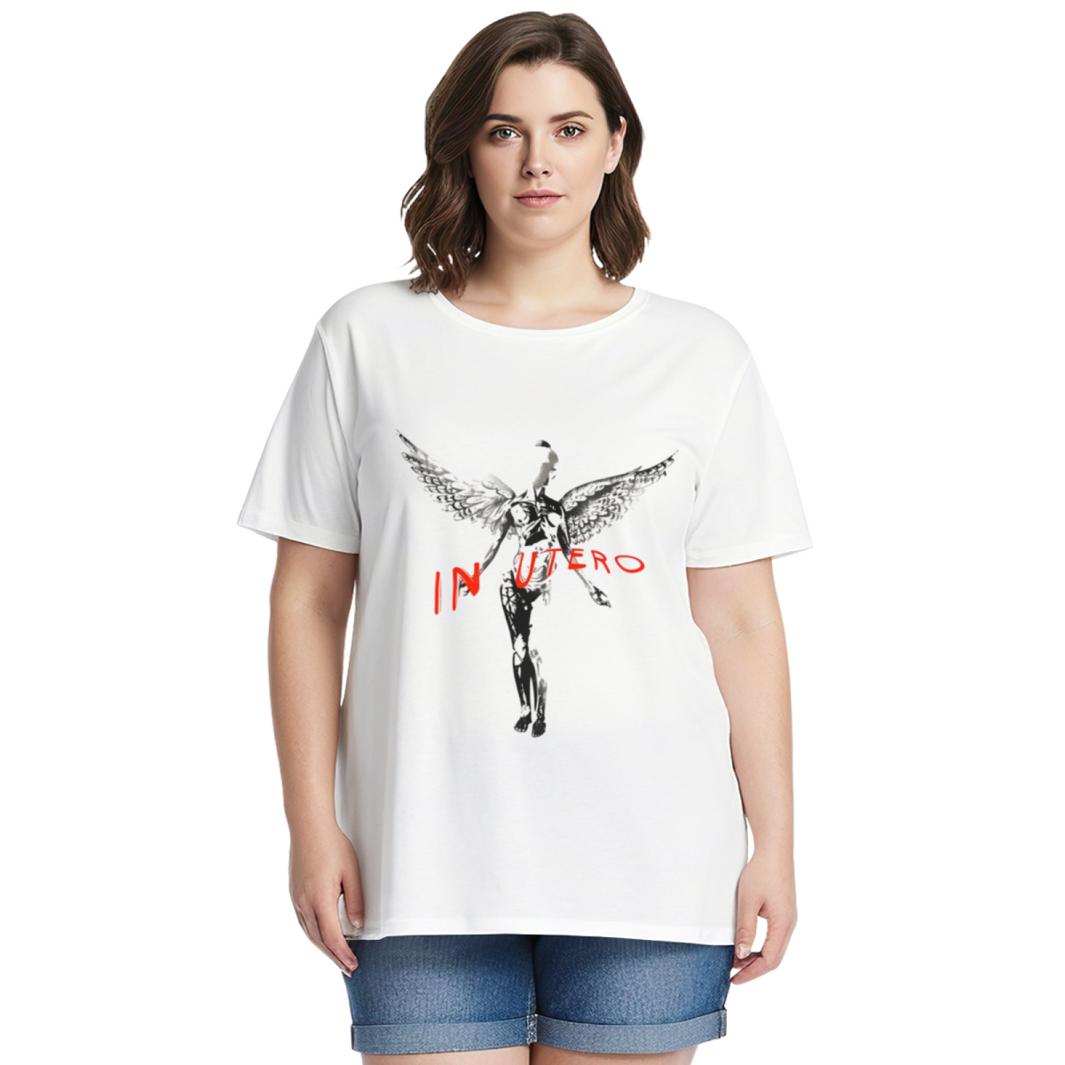 Nirvana In Utero Dark Angel Red Text Graphic T-Shirt
