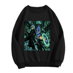 Unworn women's crewneck sweatshirt, front view of the design depicting a circular green portal inside a towering Gothic hall