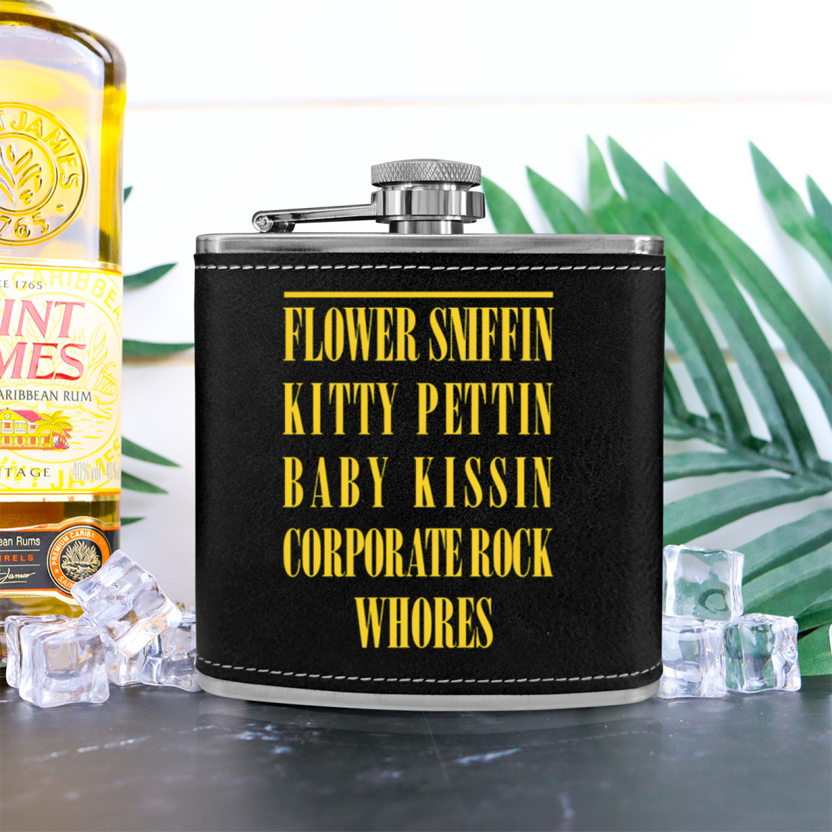 Nirvana Smiley Face 6oz vintage-style stainless steel hip flask product image