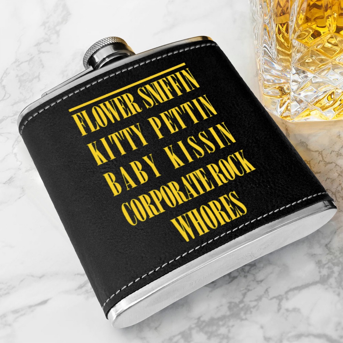 Nirvana Smiley Face 6oz vintage-style stainless steel hip flask product image