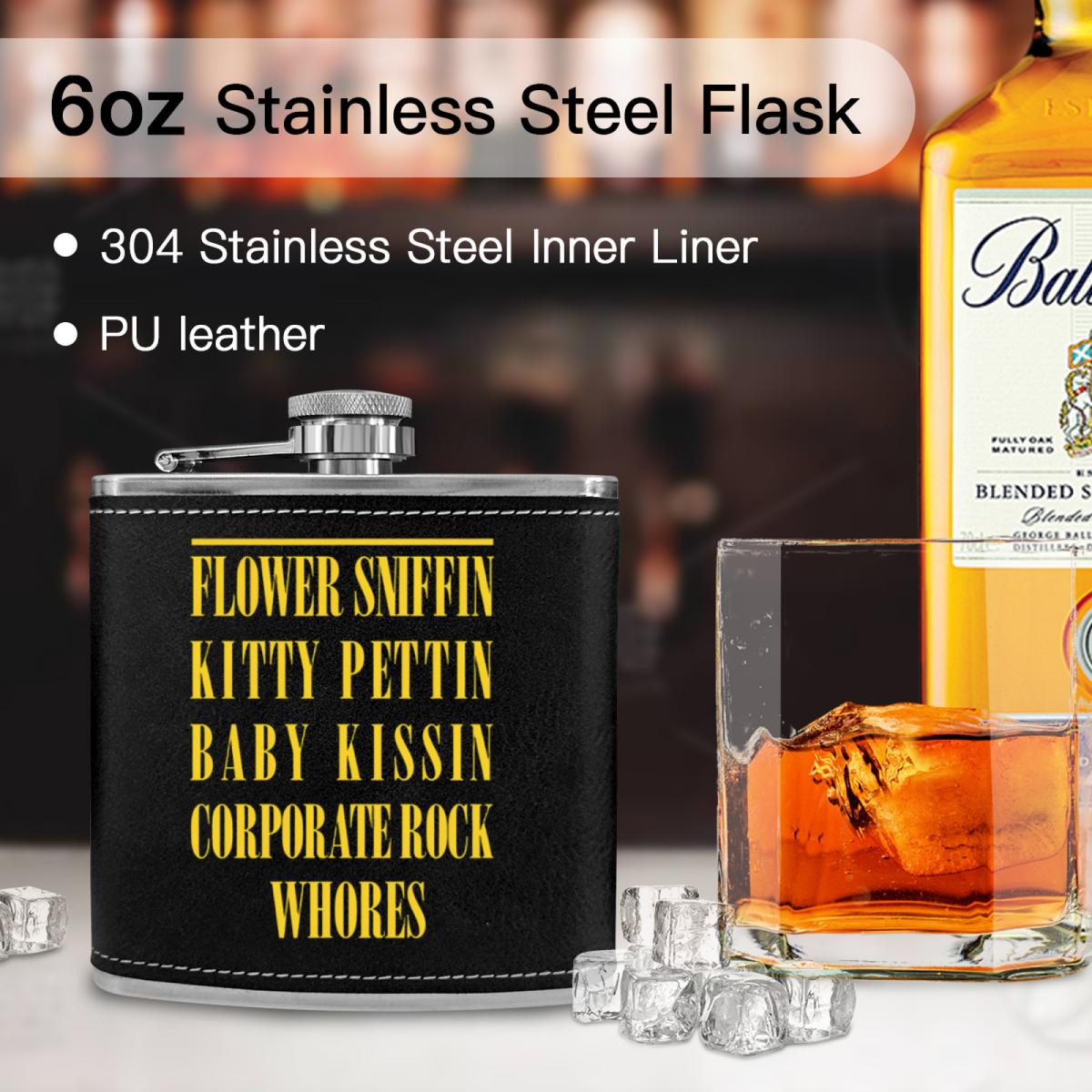 Nirvana Smiley Face 6oz vintage-style stainless steel hip flask product image