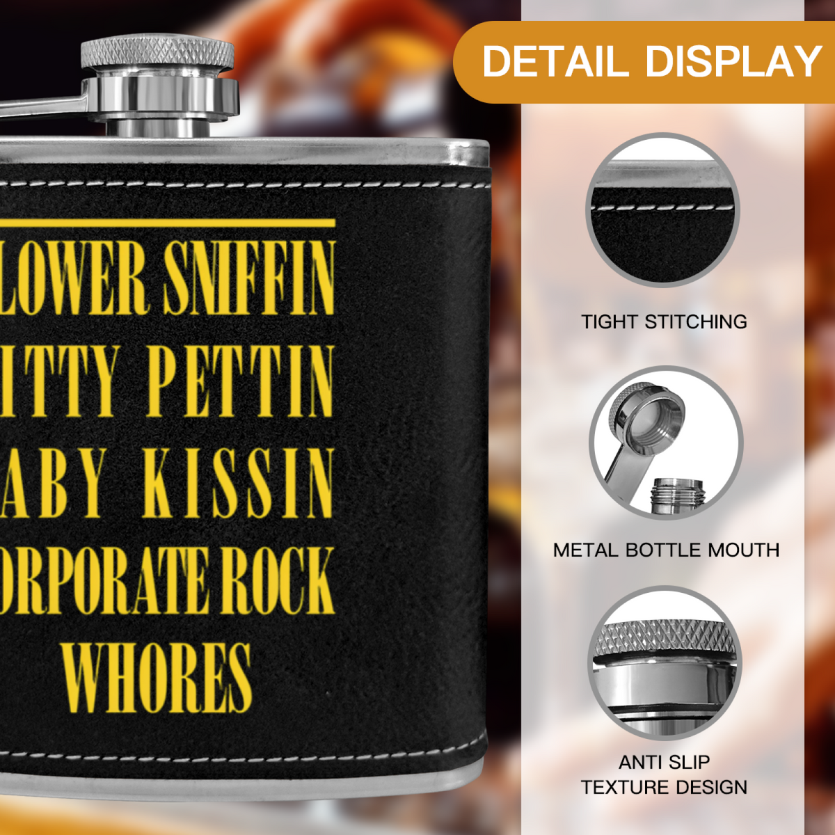 Nirvana Smiley Face 6oz vintage-style stainless steel hip flask product image
