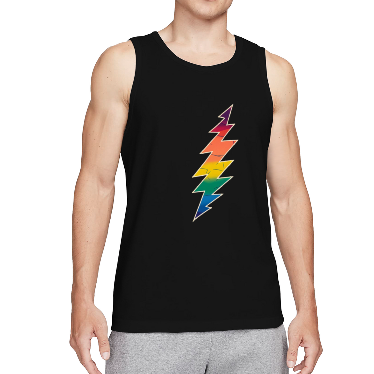 Grateful Dead Blue with a colorful lightning bolt design on a white background graphic tank top product image