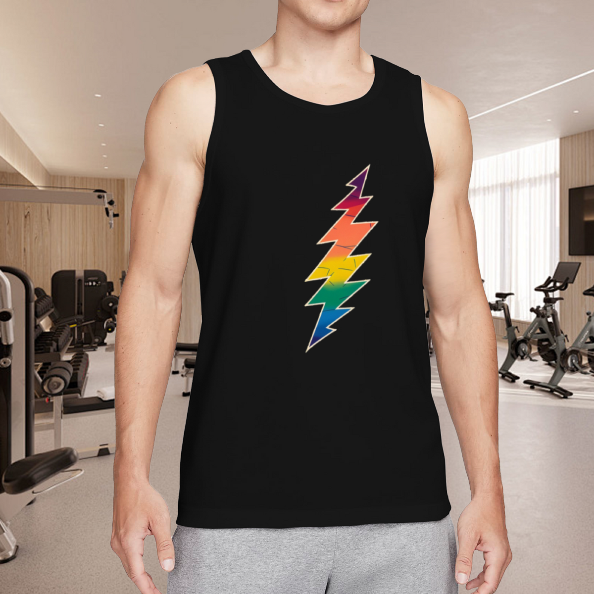 Grateful Dead Blue with a colorful lightning bolt design on a white background graphic tank top product image