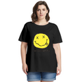 Graphic T-shirt product image with i’m so happy smiley artwork, black colorway