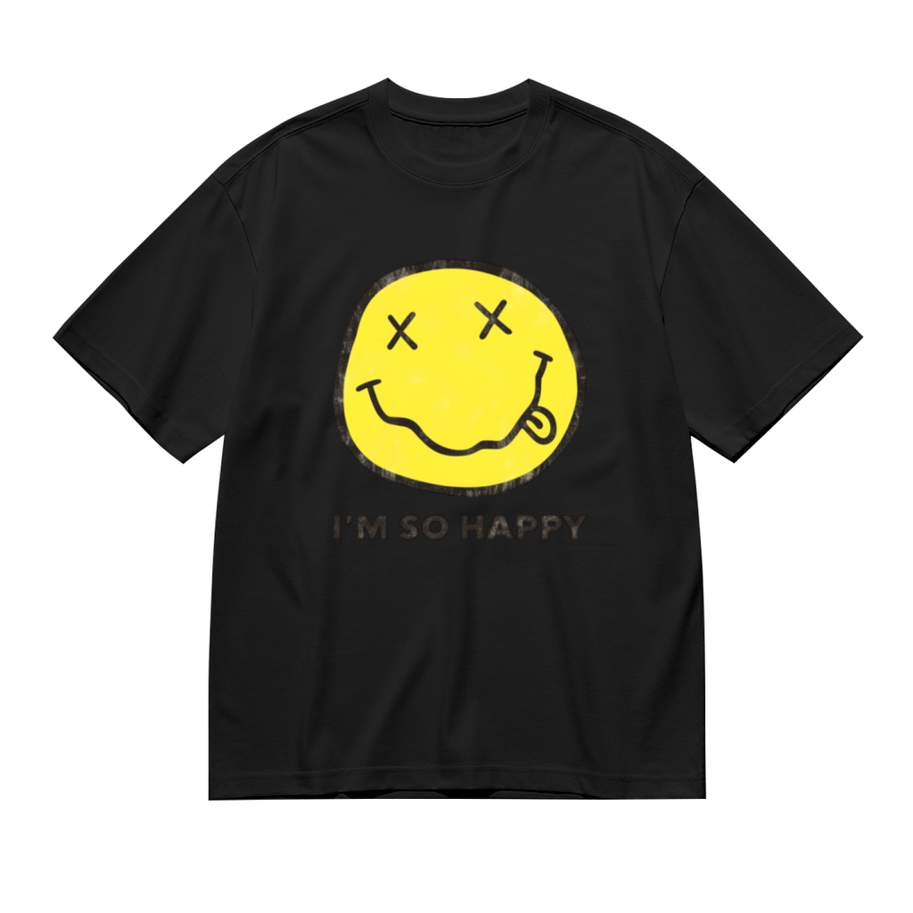 Graphic T-shirt product image with i’m so happy smiley artwork