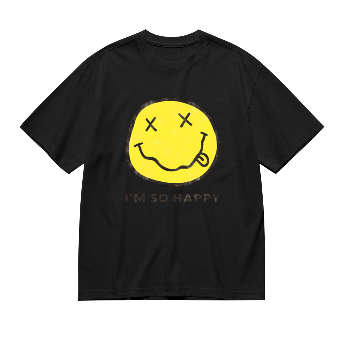 Graphic T-shirt product image with i’m so happy smiley artwork