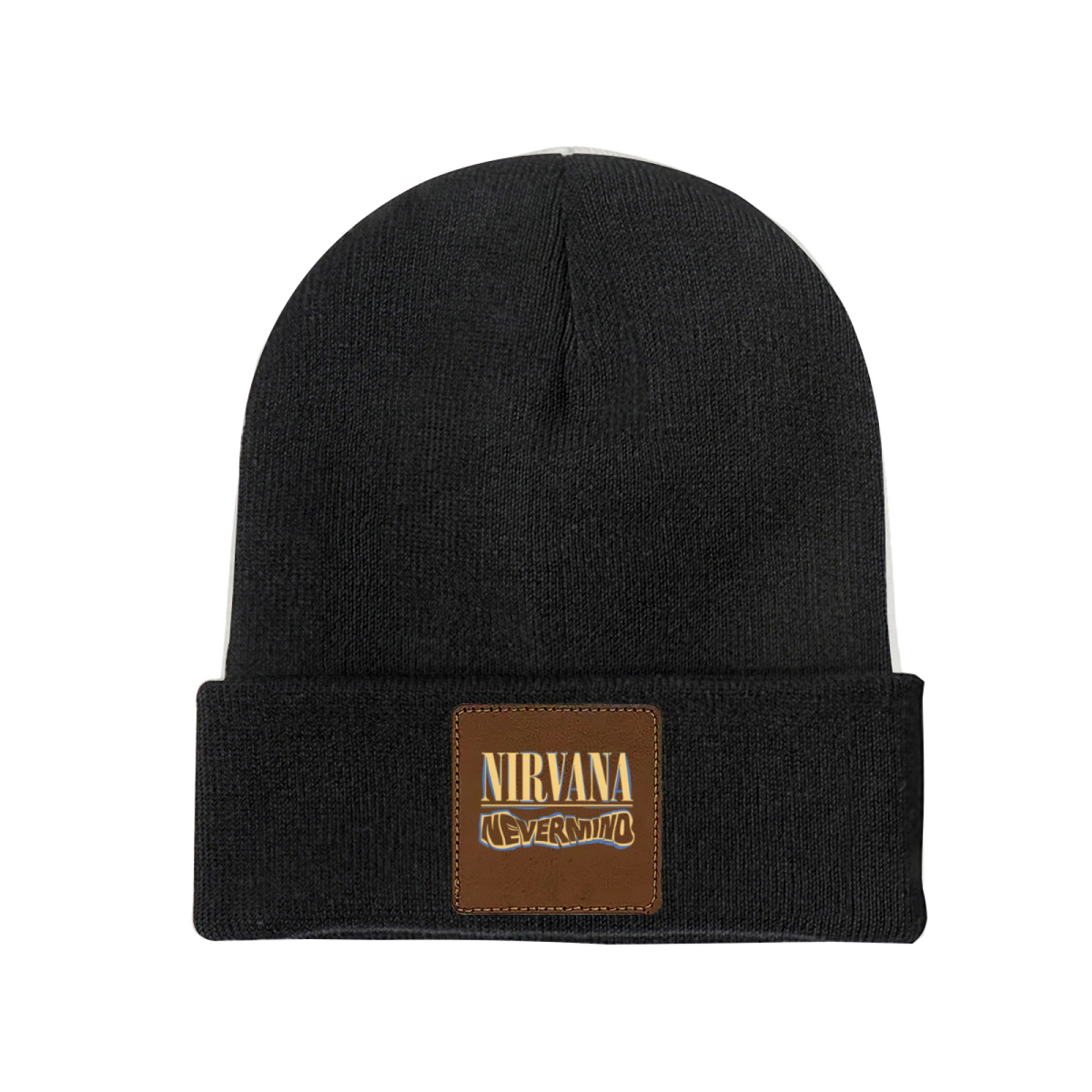 Nirvana Rough Sketch Square Patch Knit Beanie product image showing square-patch knit beanie design