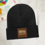 Nirvana Rough Sketch Square Patch Knit Beanie product image showing square-patch knit beanie design