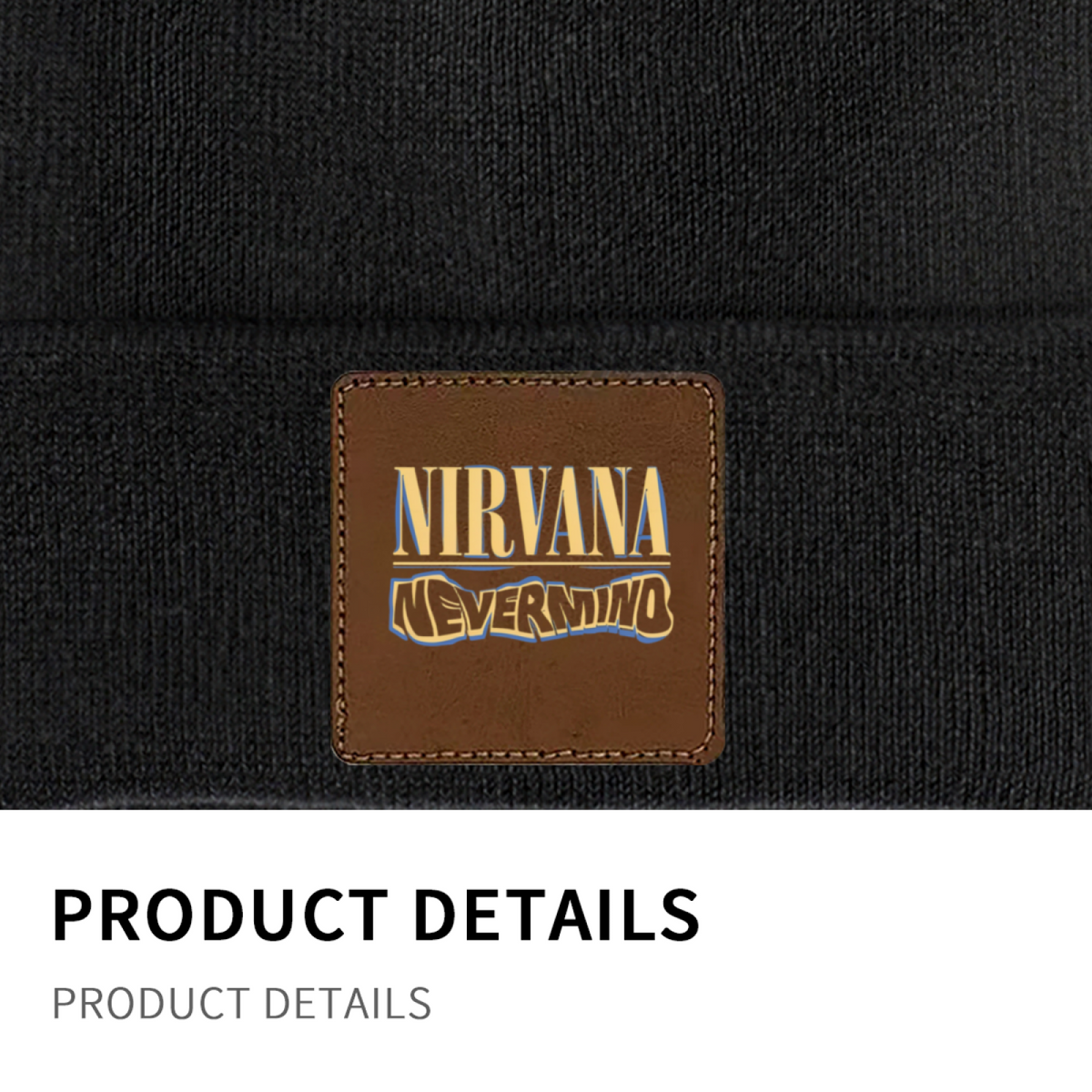 Nirvana Rough Sketch Square Patch Knit Beanie product image showing square-patch knit beanie design