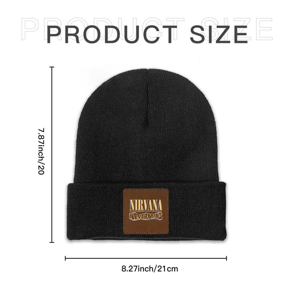 Nirvana Rough Sketch Square Patch Knit Beanie product image showing square-patch knit beanie design