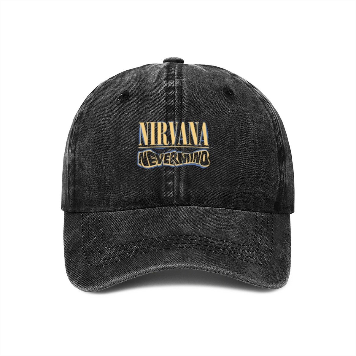 Black Nirvana Rough Sketch Washed Baseball Cap; Nirvana rough sketch-inspired graphic