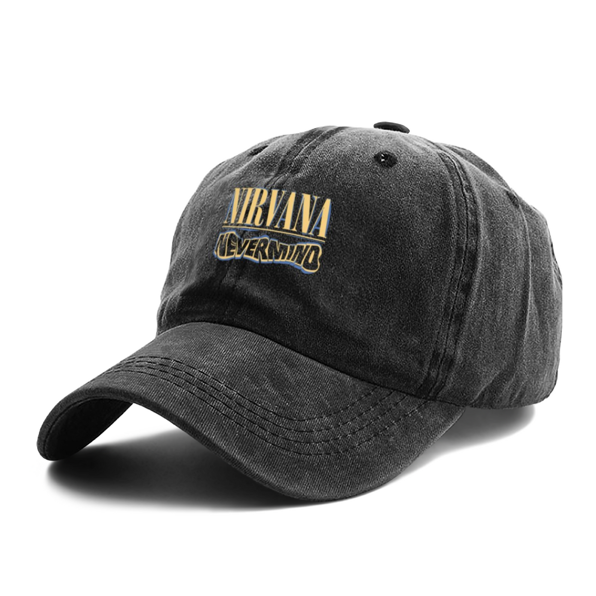 Gray Nirvana Rough Sketch Washed Baseball Cap; Nirvana rough sketch-inspired graphic
