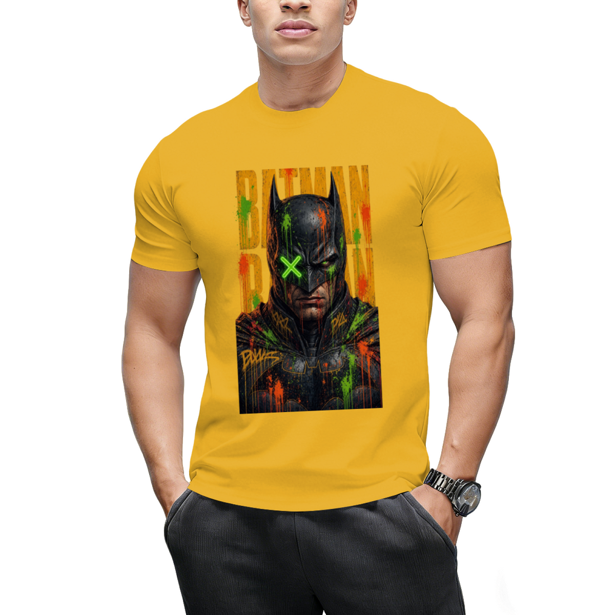 Neon Mask Graffiti Men's T-Shirt for Festival Nights