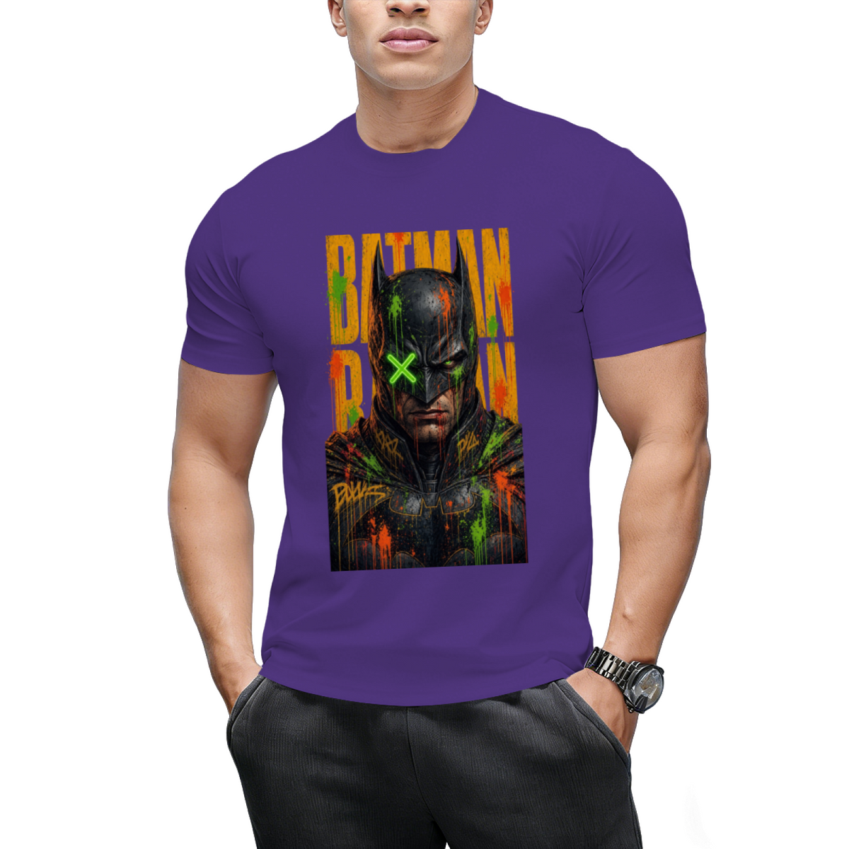 Neon Mask Graffiti Men's T-Shirt for Festival Nights
