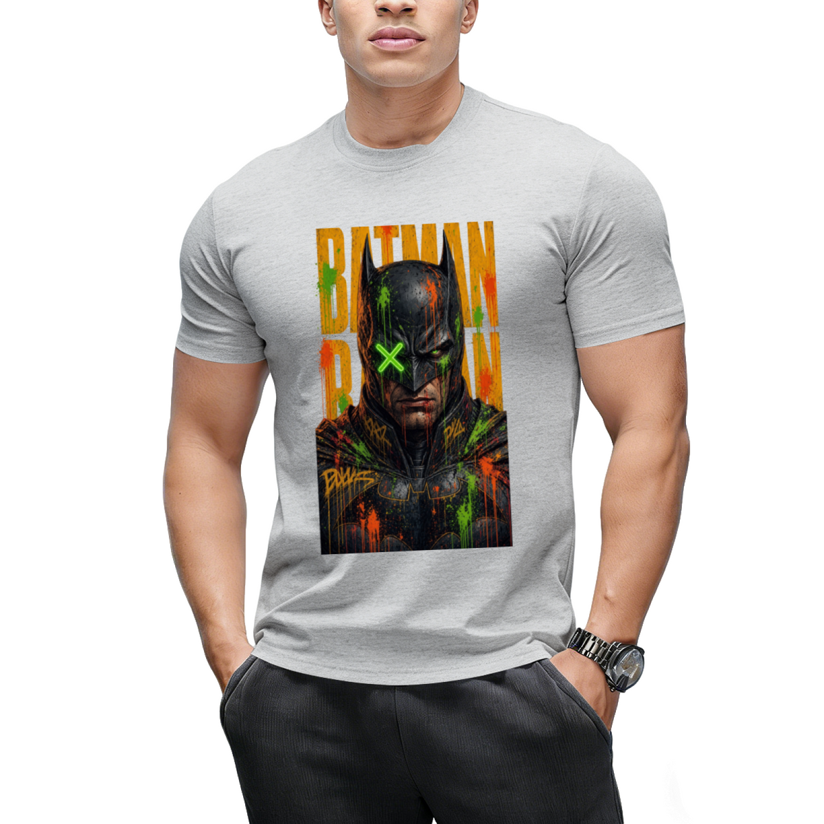 Neon Mask Graffiti Men's T-Shirt for Festival Nights