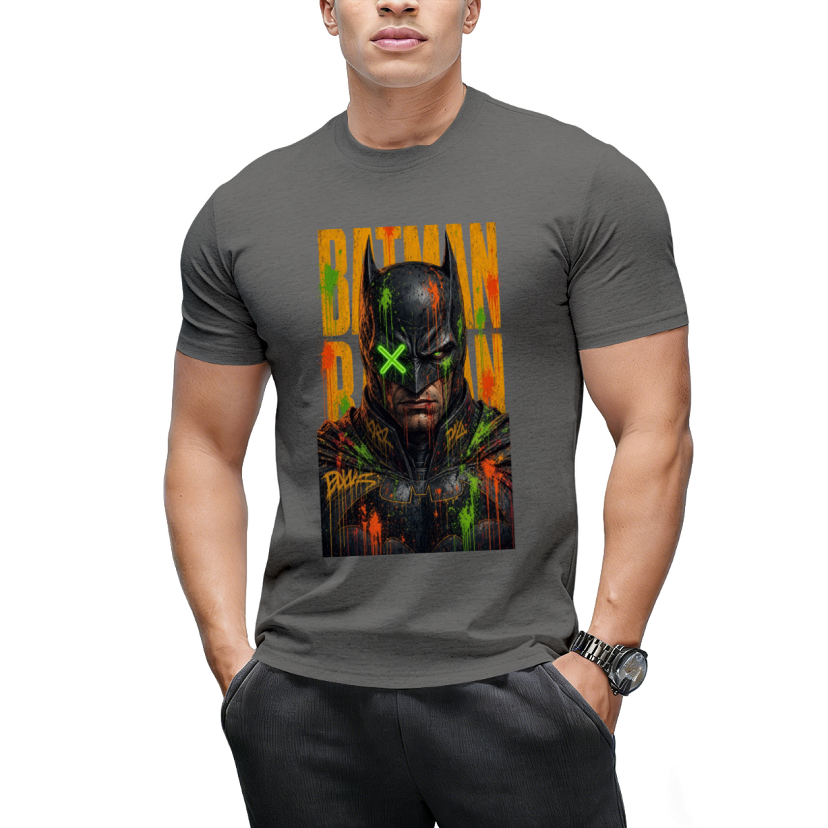 Neon Mask Graffiti Men's T-Shirt for Festival Nights