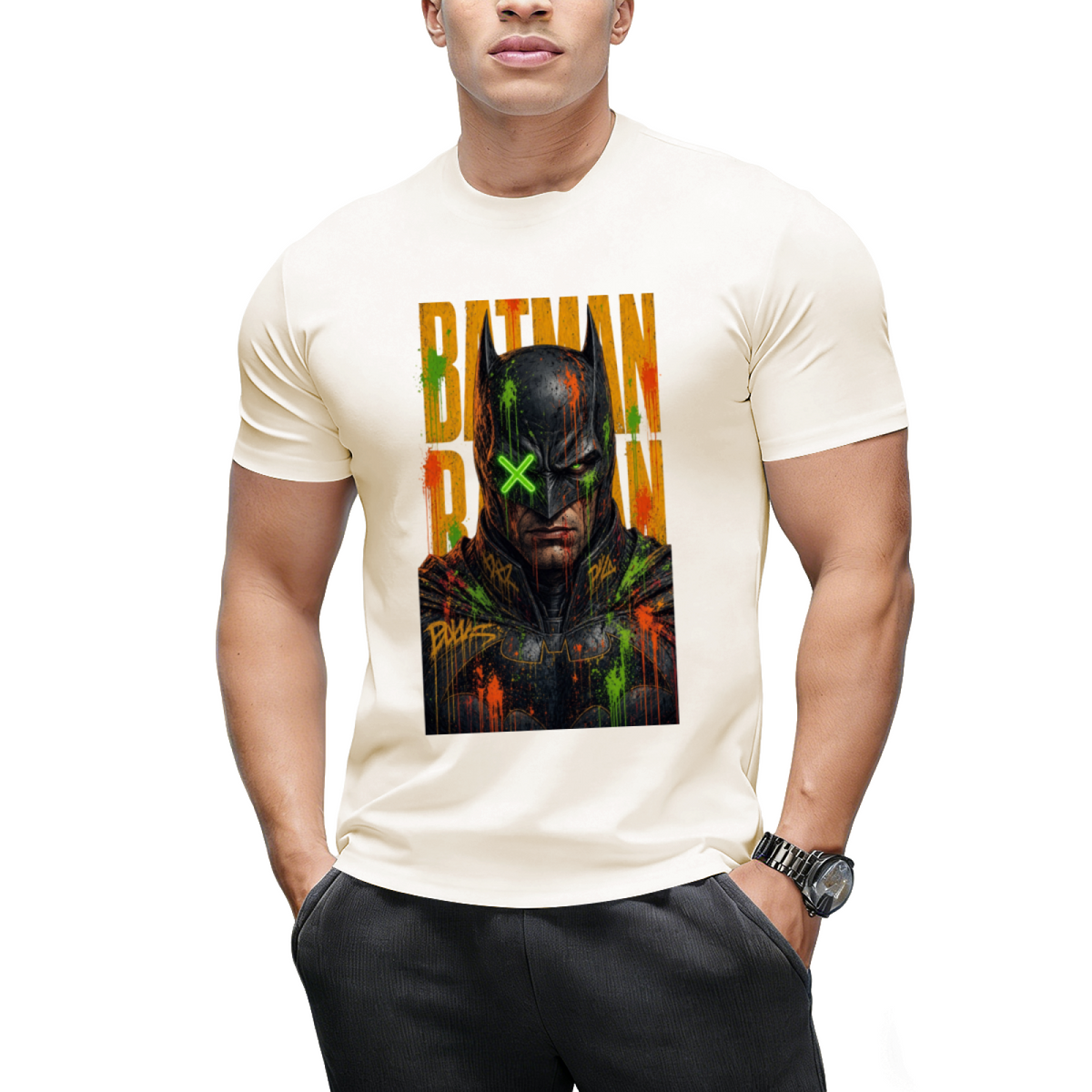 Neon Mask Graffiti Men's T-Shirt for Festival Nights