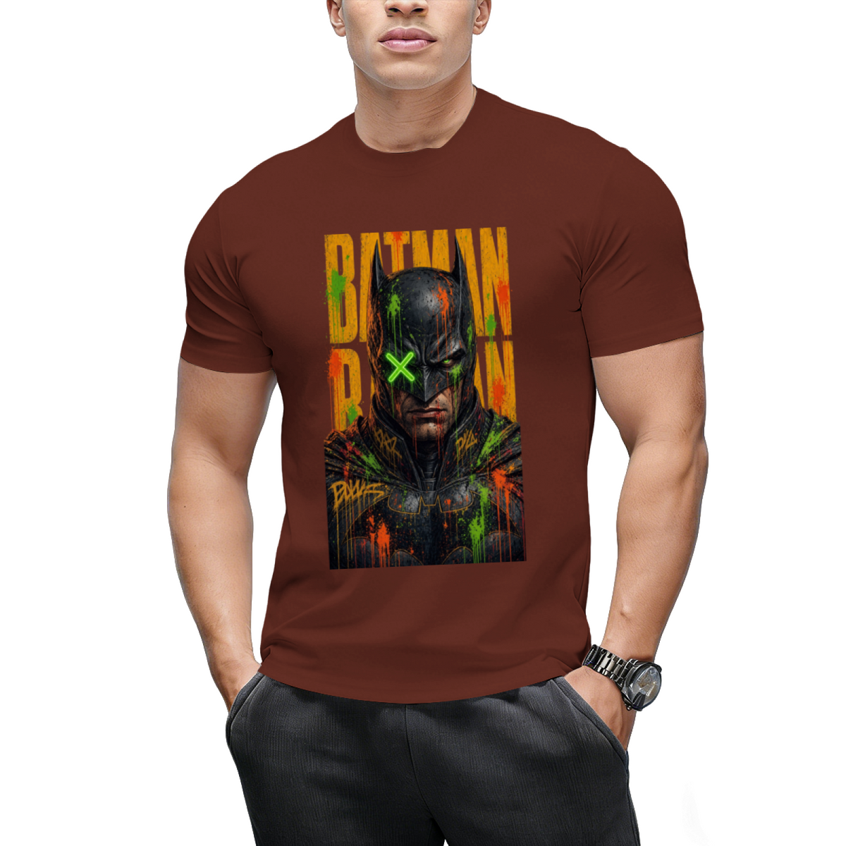 Neon Mask Graffiti Men's T-Shirt for Festival Nights