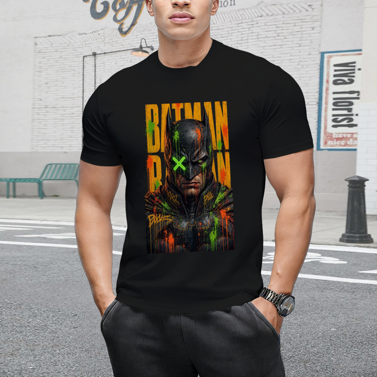 Neon Mask Graffiti Men's T-Shirt for Festival Nights