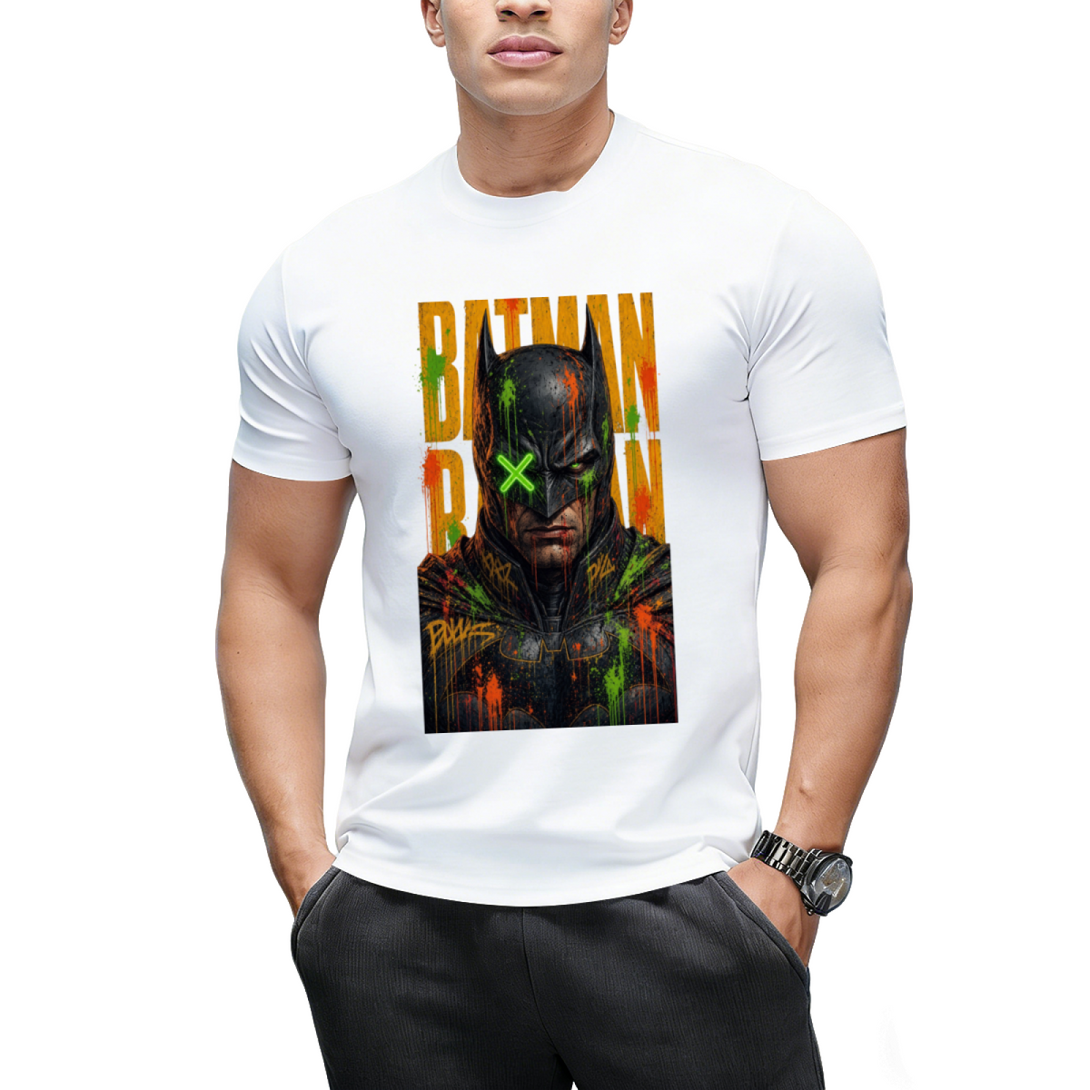 Neon Mask Graffiti Men's T-Shirt for Festival Nights