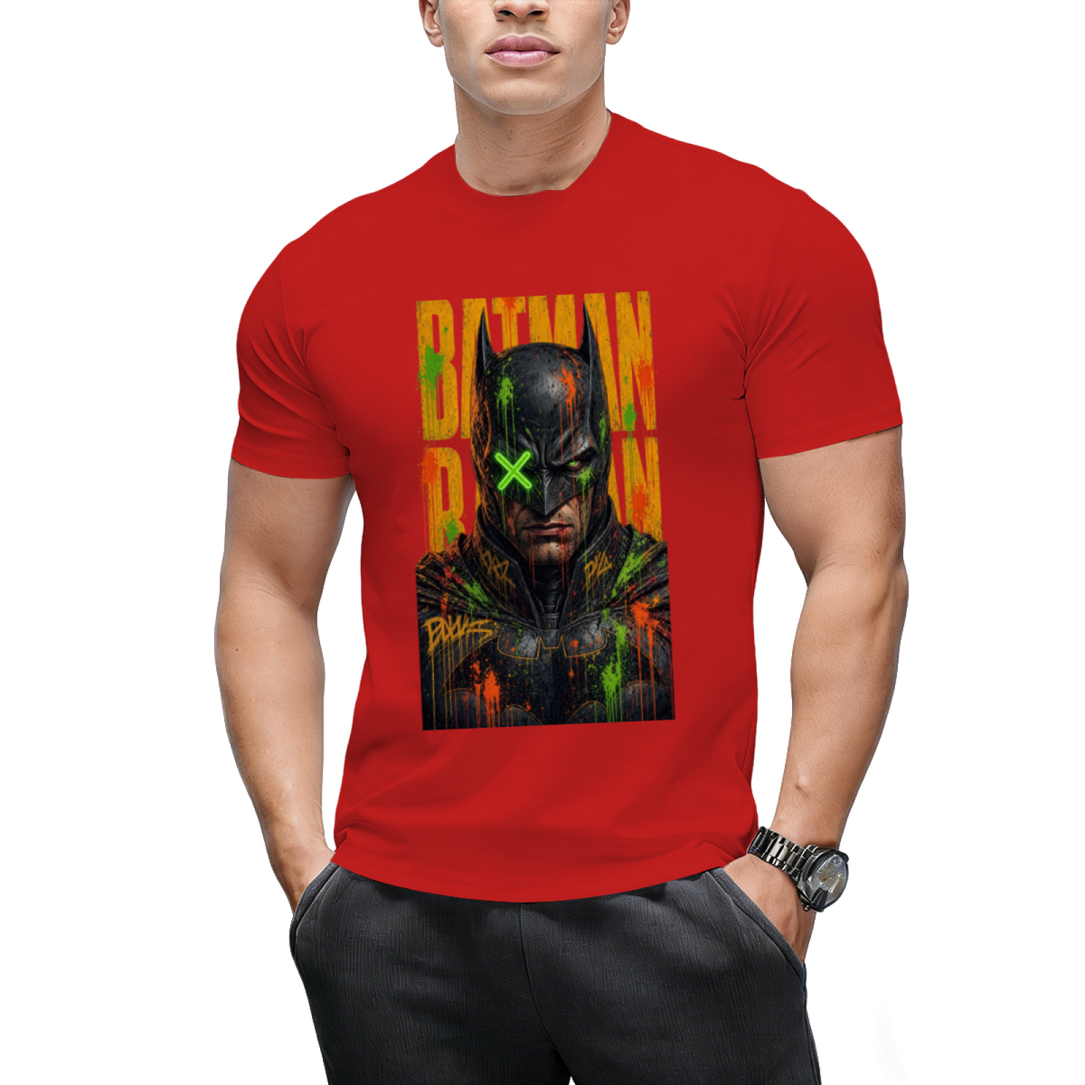 Neon Mask Graffiti Men's T-Shirt for Festival Nights