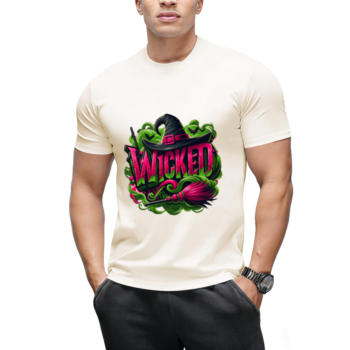Wicked Pink and Green Witch Graphic T-Shirt