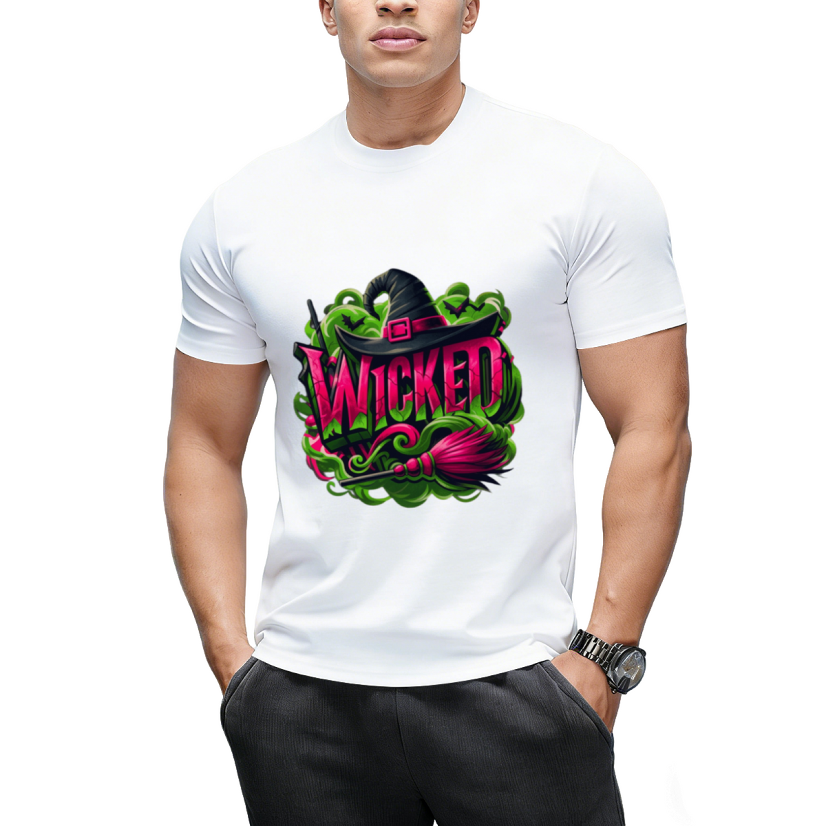 Wicked Pink and Green Witch Graphic T-Shirt